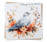 Elegant Sympathy Card - Always In Our Hearts - Dove, Nature, Floral, Wildlife - Beautiful Image - Thinking of You - Grief - Condolence Card