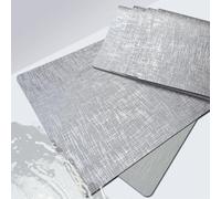 Elegant Table mats Set of 6, Vinyl Washable Place Mats with Non-Slip Stripes & Metallic Finish,Durable Dining Table Placemats Sets of 6,Cuttable Dinner Table Mat for Table Decor-Silver_Without Coaster