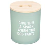 Elegant Tale of Tails Cat Slogan Candle Green - Give This A Spark When The Dog Farts Candle, Featuring A Vibrant Green Shade and A Fun Slogan Design