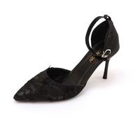 Elegant Tapered High Heels with Delicate Floral Pattern Lace Trim for Women - Timeless Elegance Perfect Fit Everyday Leisure Romantic Occasions, black, 8 UK