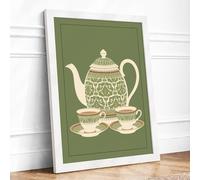 Elegant Tea Service Vintage Framed Wall Art Print A1 (84.1×59.4cm) White, Wall Decor for Living Room, Bedroom, Office & Home, Ready to Hang, Art Gift
