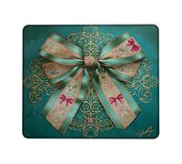 Elegant Teal Bow Mouse Pad, Decorative Festive Design, Stitched Edge Non-Slip Mousepad for Home and Office, Gaming Accessories Square 8x10 Inch