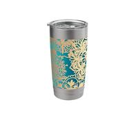 Elegant Teal Green Yellow Mandala Flower Pattern Stainless Steel Insulated Tumbler