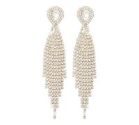 Elegant Teardrop Crystal Tassel Chandelier Earrings Long Dangle Earrings Sparkling Rhinestone Ladies Gifts Statement Earrings Bridal Wedding Jewelry for Women, Alloy Steel, No Gemstone