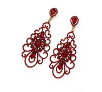 Elegant Teardrop Diamante Rhinestone Chandelier Dangle Earrings - Vintage-Inspired Statement Jewelry for Women - Perfect for Weddings, Parties & Special Occasions (Wine)