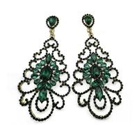 Elegant Teardrop Diamante Rhinestone Chandelier Dangle Earrings - Vintage-Inspired Statement Jewelry for Women - Perfect for Weddings, Parties & Special Occasions (Green)