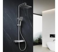 ELEGANT Thermostatic Shower Mixer Set with 12" Square Rainfall Shower Head, Stainless Steel Body, 3 Modes Square Shower Head with Mobile Stand, Tub Spout, Anti-Leak Hose, Anti-Scald,Easy Install