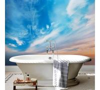 Elegant Three Dimensiona Blue Sky White Clouds Sunset Modern 3D Wallpaper Premium Textured Silk Neutral Tones Material Ideal for Living Room Bedroom-400cm×280cm