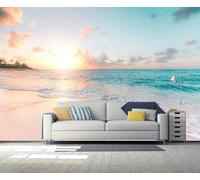 Elegant Three Dimensiona Sunset Sea Beach Modern 3D Wallpaper Premium Textured Silk Neutral Tones Material Ideal for Living Room Bedroom-300cm×210cm