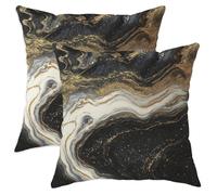Elegant Throw Pillow Covers Set of 2, Black and Gold Abstract Design Cushion Cases, Modern Decorative Square Home Decor for Sofa Bed Couch 20x20 Inch