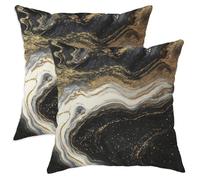 Elegant Throw Pillow Covers Set of 2, Black and Gold Abstract Design Cushion Cases, Modern Decorative Square Home Decor for Sofa Bed Couch 14x14 Inch
