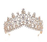 Elegant Tiaras For Women Crystal Big Crown Headwear Bridal Wedding Hair Accessories Jewelry Bride Tiaras Princess Crowns Colour:Pink,Gold