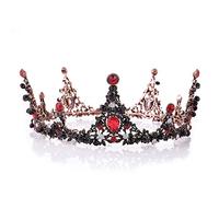Elegant Tiaras For Women Full Round Crystal Handmade Beading Queen Crown Rhinestone Bridal Tiara Pageant Prom Wedding Hair Jewelry Colour:Red