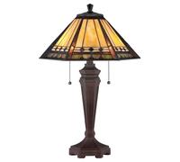 Elegant Tiffany Style 2 Bulb Table Lamp With Coloured Glass And Bronze Patina Base