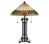 Elegant Tiffany Style 2 Bulb Table Lamp With Vintage Bronze Base And Led E27 Bulbs