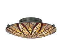 Elegant Tiffany Style Semi Flush Light With Coloured Glass And Valiant Bronze Finish