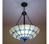Elegant Tiffany Style Stained Glass Chandelier 20" Ceiling Pendant Light Adjustable Height E27 Max 40W Perfect for Living Room Bedroom Kitchen Lighting Decor