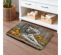 Elegant Tiger Autumn Bath Mat, Rustic Sunflower and Pumpkin Design Absorbent Non-Slip Shower Mat, Seasonal Memory Foam Washable Bath Rugs for Bathroom Toilet Decor 20x32 Inch