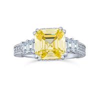 Elegant Timeless Art Deco Style 2CT Canary Yellow AAA CZ Square Asscher Cut Engagement Ring For Women Baguettes Side Stone Band .925 Sterling Silver