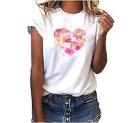Elegant Tops Women's Short Sleeve Crew Neck Summer White T-Shirt Women's Loose Cute Print T-Shirts Women's Simple and Exquisite Cotton Summer Tops Basic Shirt Women's Wk, White (white-2), XL