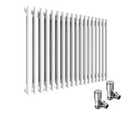ELEGANT Traditional Cast Iron Style 2 Column Horizontal Central Heating Double Bar Colosseum Designer Radiators White 600 x 812 mm with Valves Chrome