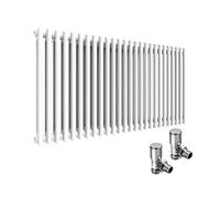ELEGANT Traditional Cast Iron Style 2 Column Horizontal Central Heating Double Bar Colosseum Designer Radiators White 600 x 1164 mm with Valves Chrome