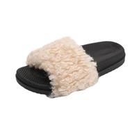 Elegant Trim Slippers with Long Hairy Finish Sole Cozy Casual Footwear for Home Comfort (b-Beige, 6.5)