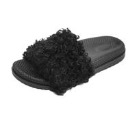 Elegant Trim Slippers with Long Hairy Finish Sole Cozy Casual Footwear for Home Comfort (b-Black, 5)