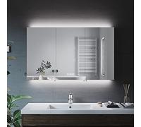 ELEGANT Triple Door Bathroom Cabinet with Shaver Socket Wall Mounted Stainless Steel Bathroom Mirror Cabinet with Three-color Infinitely Dimmable and Demister Pad 1000 x 600mm