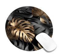 Elegant Tropical Leaf Mouse Pad, Gold Black Monstera Botanical Design, Stylish Non-Slip Rubber Desk Mat for Home and Office Use, Perfect Choice for Summer Decor Round 8x8 Inch