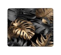 Elegant Tropical Leaf Mouse Pad, Gold Black Monstera Botanical Design, Stylish Non-Slip Rubber Desk Mat for Home and Office Use, Perfect Choice for Summer Decor Square 8x10 Inch