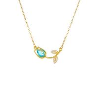Elegant Tulip CZ Flower Choker Necklace for Women Stainless Steel Gold Plated Crystal Floral Charms Pendant Necklaces Adjustable Chain Fashion Jewelry for Her Bff Wife 17.5", M, Stainless Steel, No