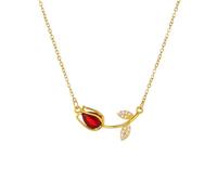 Elegant Tulip CZ Flower Choker Necklace for Women Stainless Steel Gold Plated Crystal Floral Charms Pendant Necklaces Adjustable Chain Fashion Jewelry for Her Bff Wife 17.5", M, Stainless Steel, No