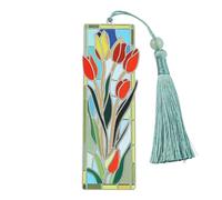 Elegant Tulip Flower Bookmark with Tassel for Women Lady - Metal Brass Book Mark for Book Lover Gifts, Studying Reading Supplies Books Accessories Collection