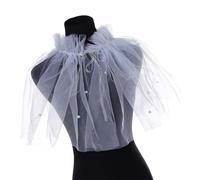 Elegant Tulle Bridal Shawl See Through Wrap Sheer Lace Covers Cape with Beadwork Decoration for Wedding and Prom Evening Dress Neck Cobar, フリーサイズ