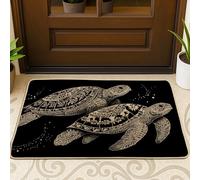 Elegant Turtle Doormat, Black Sea Creatures Mat for Outdoor & Indoor Entryway Nautical Decor, Rubber Waterproof Non-Slip Dirt Trapper Front Door Mats, Easy Clean 29x17 Inch
