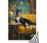 Elegant Tuxedo Cat. Cocktail Glass Jigsaw Puzzles for Adults And Kids. 1000 Pieces Whimsical Challenge Toy Educational Game Home Decor 38x26cm/1000pcs