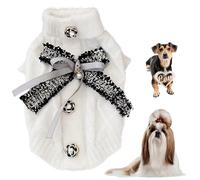 Elegant Tweed Dog Sweatshirts Plush Warm Cozy Doggy Winter Clothes Turtleneck Sweaters Apparel Fuzzy Pet Outfit Doggy Pullover Jumper (White & Black, X-Small)