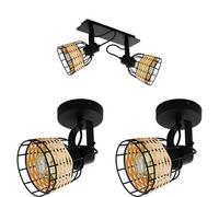 Twin Ceiling Spot Light & 2x Matching Wall Lights Black Wicker Shade Moving Head