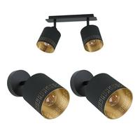 Twin Ceiling Spot Light & 2x Matching Wall Lights Black & Gold Shade Moving Head