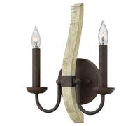 Elegant Twin Wall Light In Distressed Wood And Steel With Led E14 Bulb