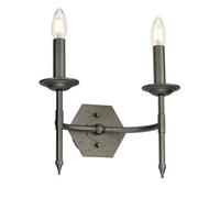 Elegant Twin Wall Light In Metal Grey - Hand Painted Iron Gate Design With Led E14 60W Bulb