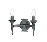 Elegant Twin Wall Light In Wrought Iron With Led E14 Bulbs - Black And Silver Finish