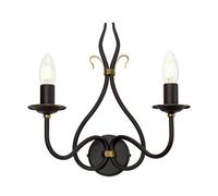 Elegant Twin Wall Light Sconce In Wrought Iron With Gold Accent And Led E14 Bulb
