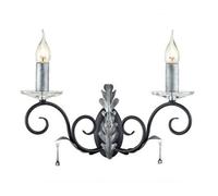 Elegant Twin Wall Light Sconce With Handmade Glass Droplets In Black And Silver Finish