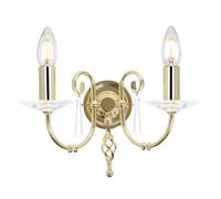 Twin Wall Light Cut Glass Droplets Swirl Finial Polished Brass LED E14 60W