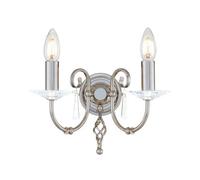Twin Wall Light Cut Glass Droplets Swirl Finial Polished Nickel LED E14 60W