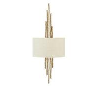 Elegant Twin Wall Light With Hand Hammered Twig Design And White Shade In Champagne Gold Finish
