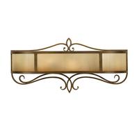 Elegant Twin Wall Light With Iron Scroll Detail And Aged Oak Glass Finish