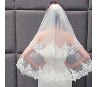 Elegant Two Layers Lace Bridal Veil With Comb Women Wedding Accessories White Ivory-Black-75cm